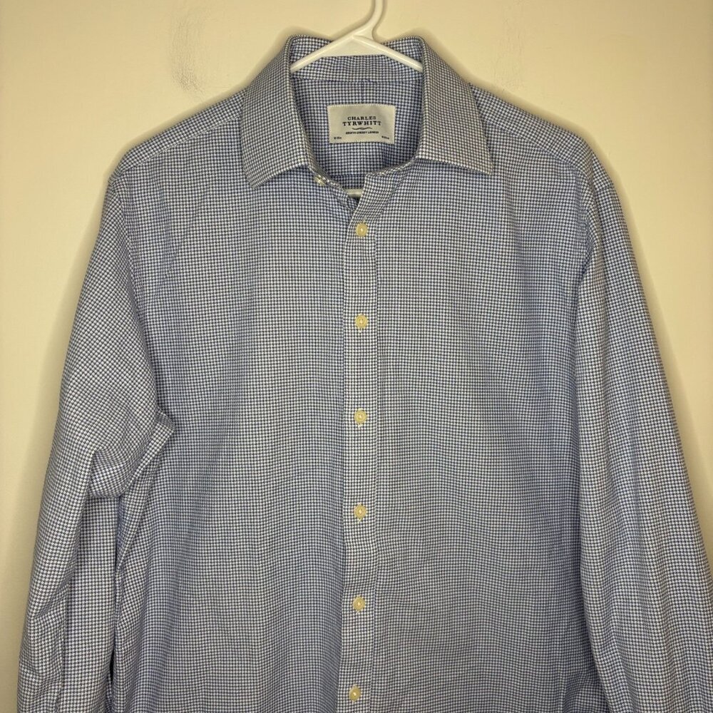 CHARLES TYRWHITT French Cuff Shirt Men 16/35in. Blue White Check 100% Cotton